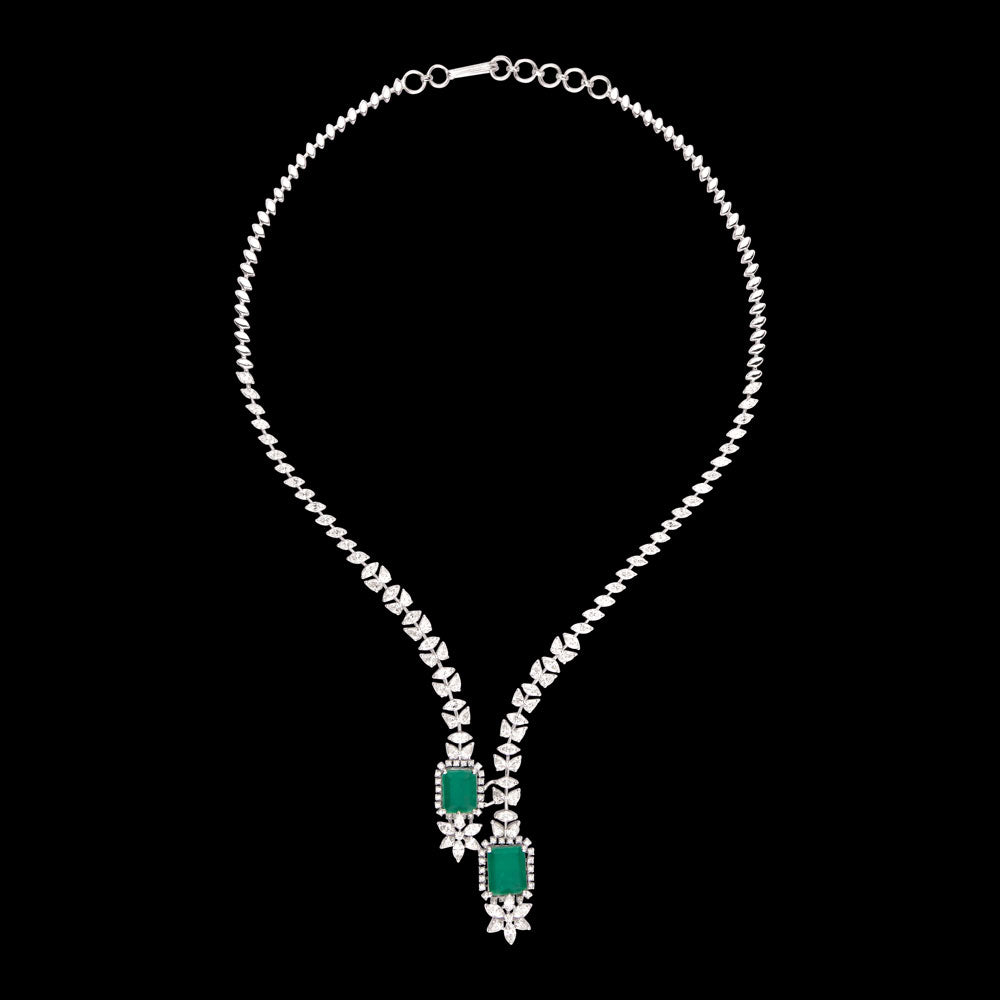18K White Gold Diamond Necklace - 8.627ct VVS-EF with Colour Stones