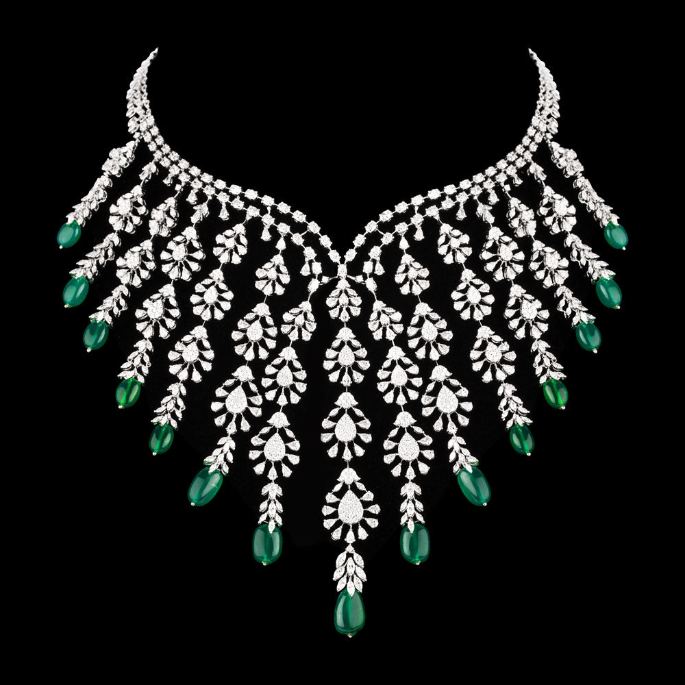 18K White Gold Diamond Necklace - 26.057ct VVS-EF with Colour Stones