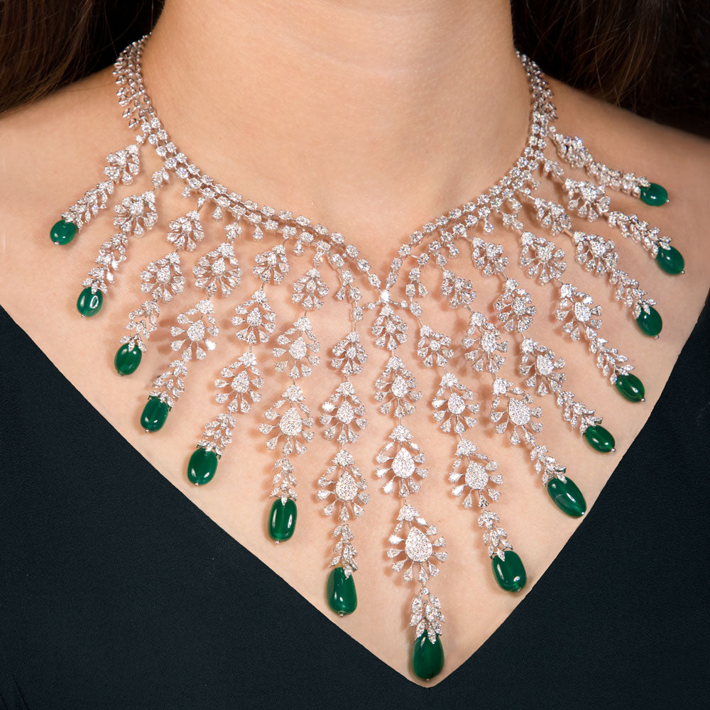 18K White Gold Diamond Necklace - 26.057ct VVS-EF with Colour Stones