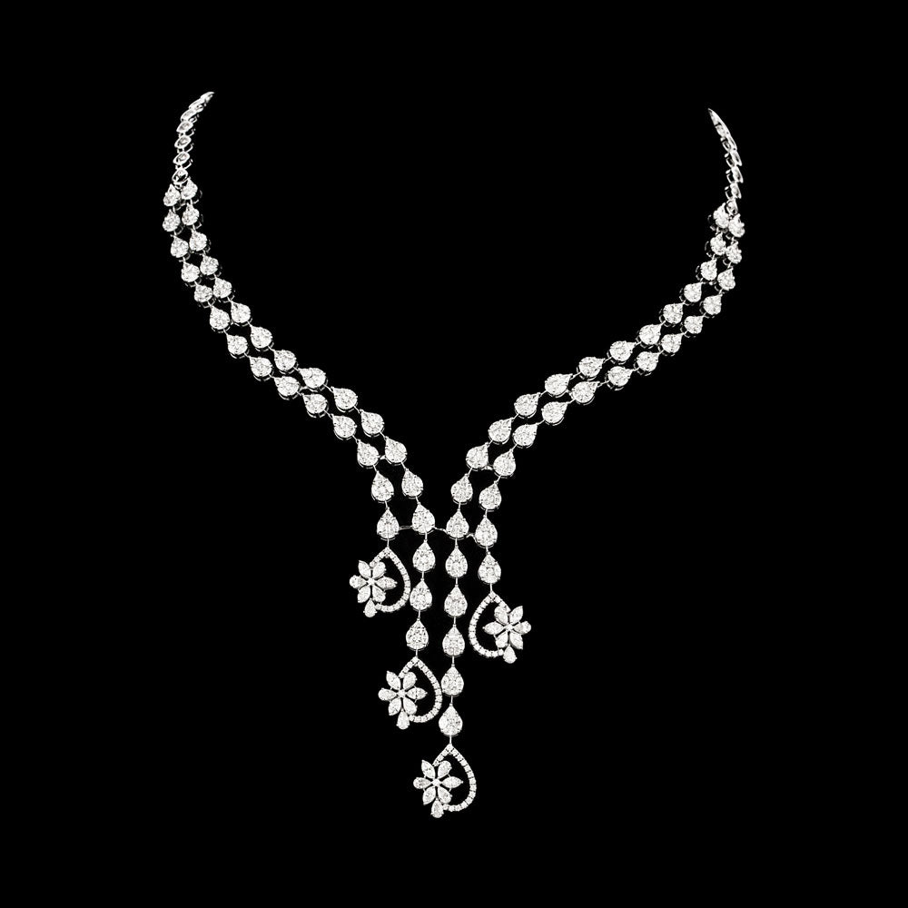 18K White Gold Diamond Necklace - 12.838ct VVS-EF