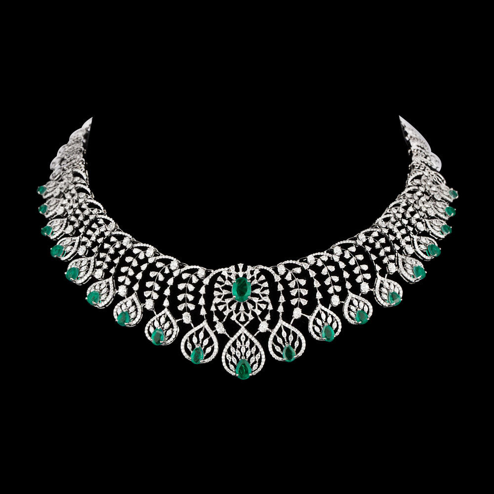 18K White Gold Diamond Necklace - 11.123ct VVS-EF with Colour Stones