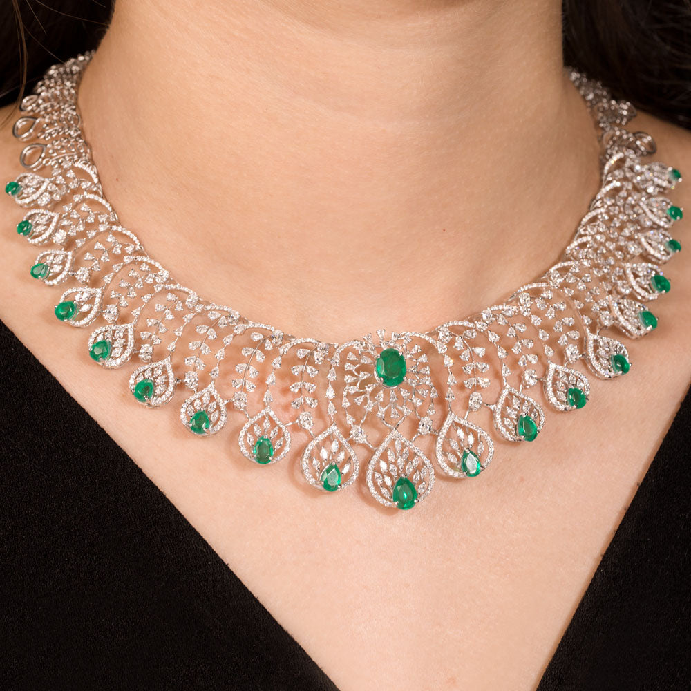 18K White Gold Diamond Necklace - 11.123ct VVS-EF with Colour Stones