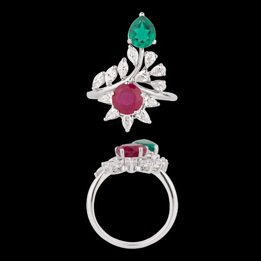 18K White Gold Diamond Ring - 1.03ct VVS-EF with Colour Stones