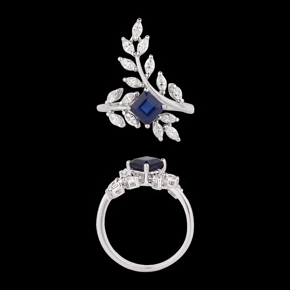 18K White Gold Diamond Ring - 0.61ct VVS-EF with Colour Stones