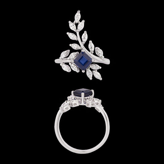 18K White Gold Diamond Ring - 0.61ct VVS-EF with Colour Stones