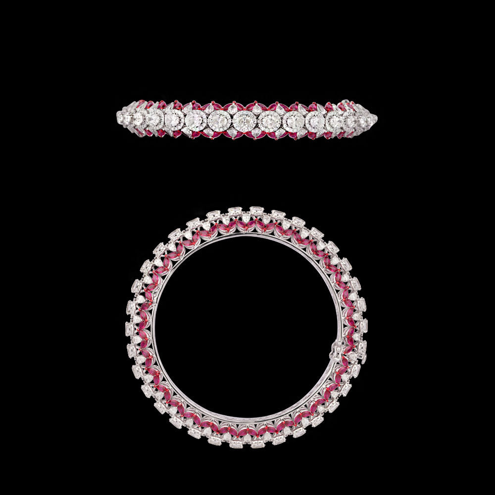 18K White Gold Diamond Bangle - 14.953ct VVS-VS-GH with Colour Stones
