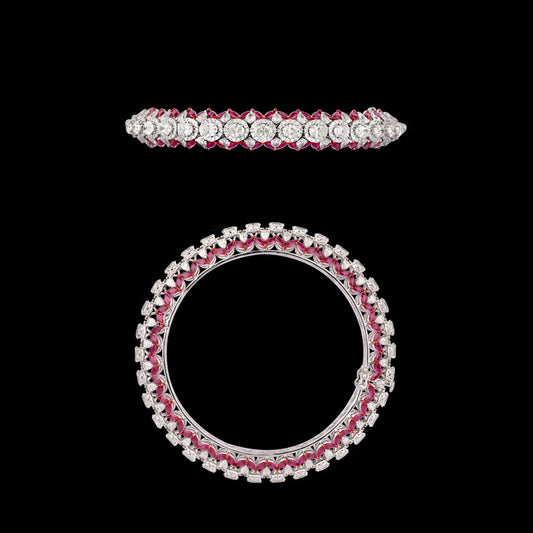 18K White Gold Diamond Bangle - 14.953ct VVS-VS-GH with Colour Stones