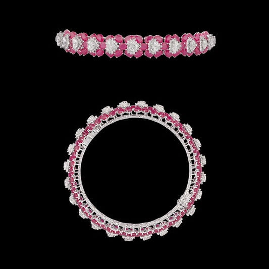 18K White Gold Diamond Bangle - 8.47ct VVS-VS-FG with Colour Stones