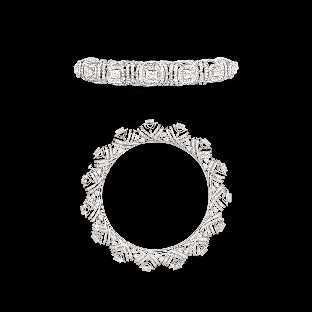 18K White Gold Diamond Bangle - 14.125ct VVS-VS-GH