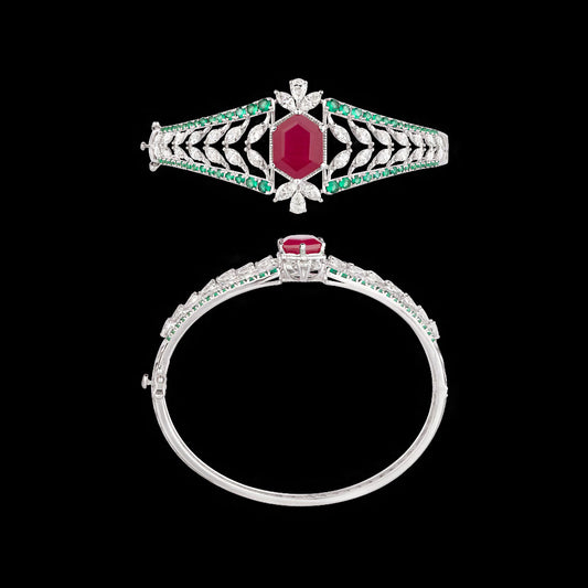 18K White Gold Diamond Kada - 3.02ct VVS-VS-FG with Colour Stones
