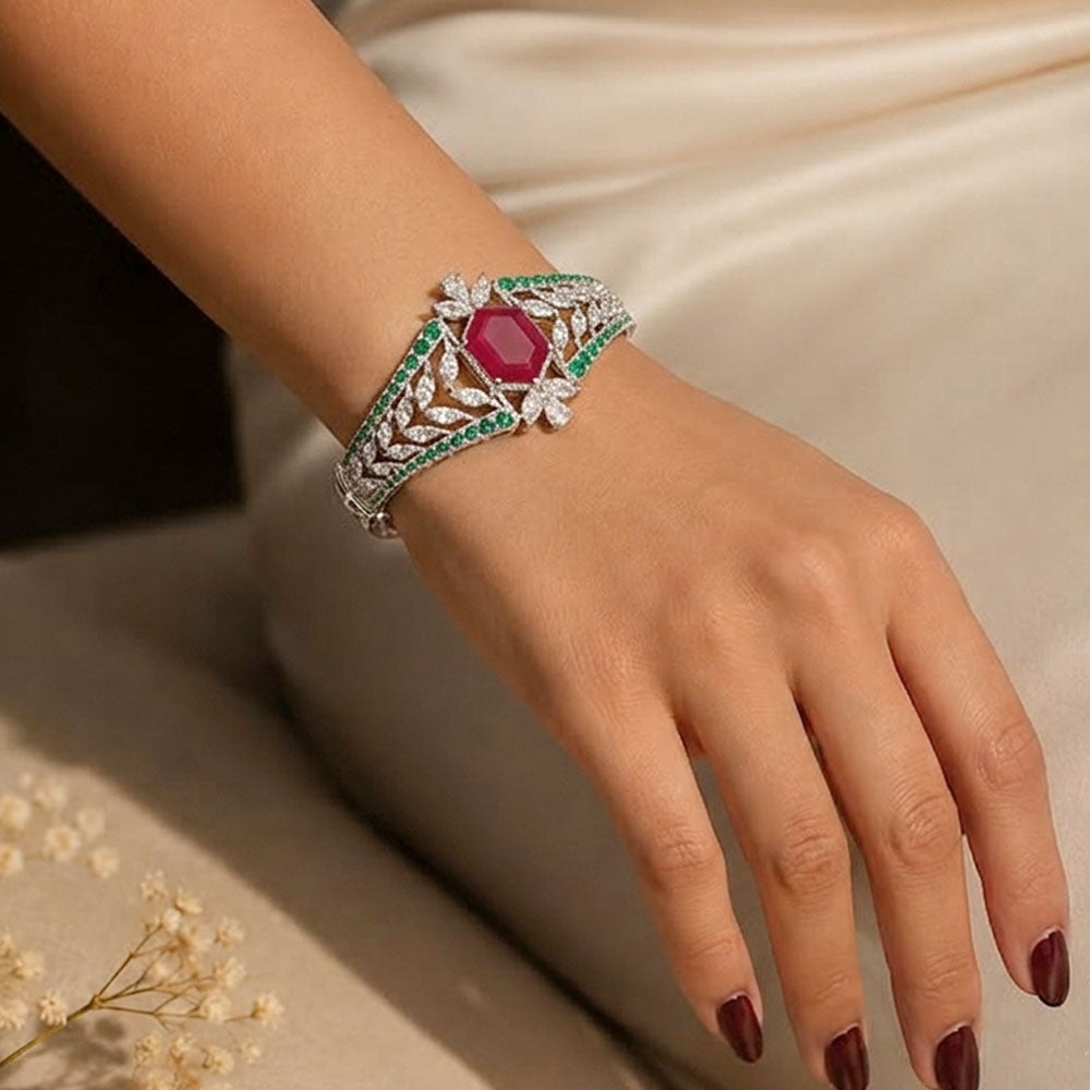 18K White Gold Diamond Kada - 3.02ct VVS-VS-FG with Colour Stones