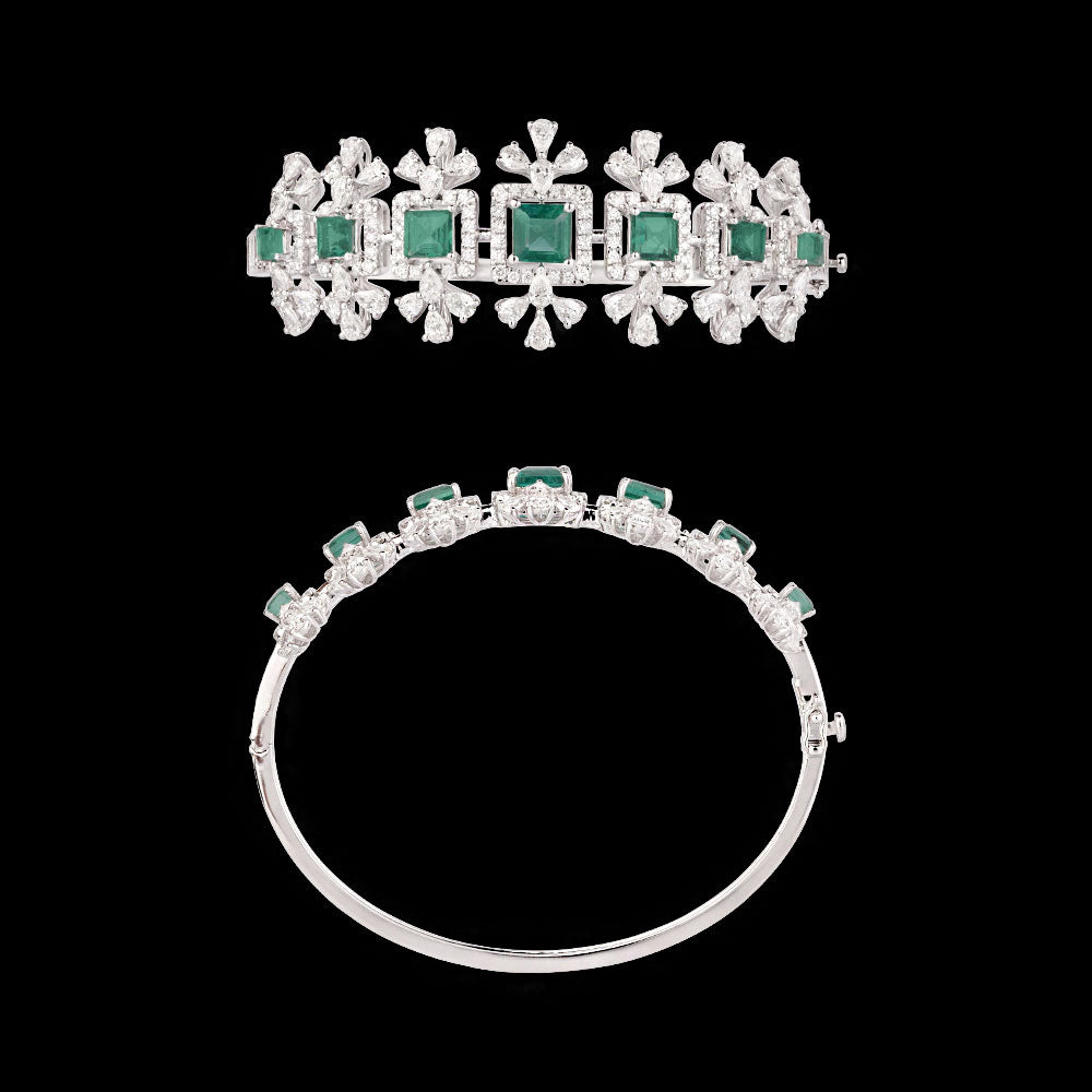 18K White Gold Diamond Kada - 5.51ct VVS-VS-FG with Colour Stones
