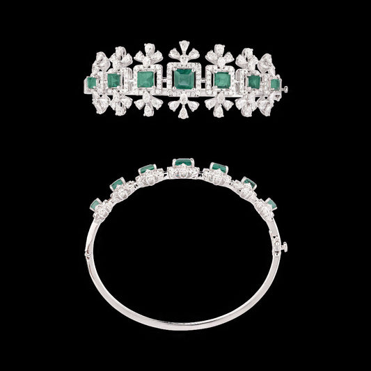 18K White Gold Diamond Kada - 5.51ct VVS-VS-FG with Colour Stones