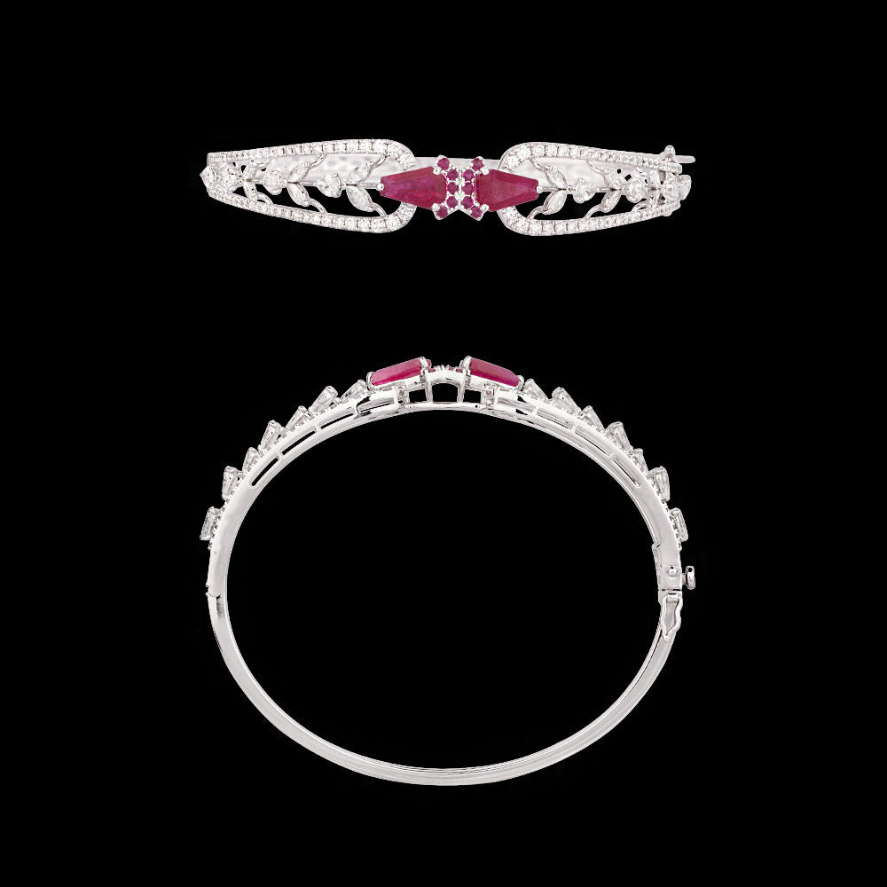 18K White Gold Diamond Kada - 2.73ct VVS-VS-FG with Colour Stones