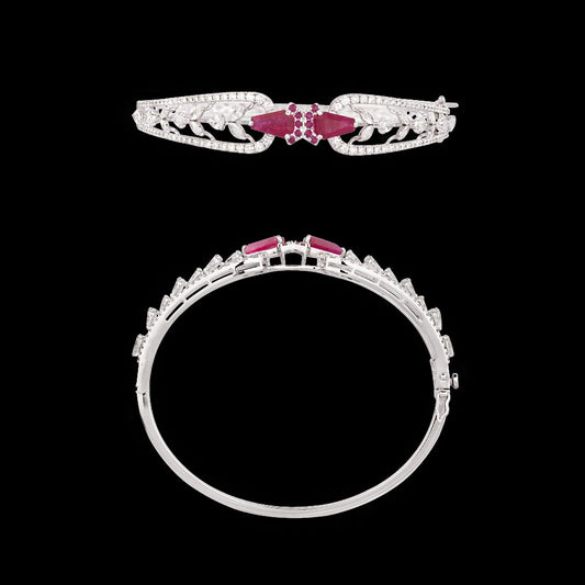 18K White Gold Diamond Kada - 2.73ct VVS-VS-FG with Colour Stones