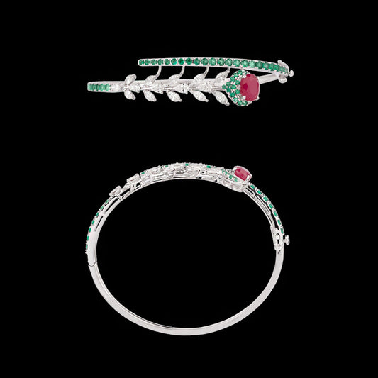 18K White Gold Diamond Kada - 1.42ct VVS-EF with Colour Stones