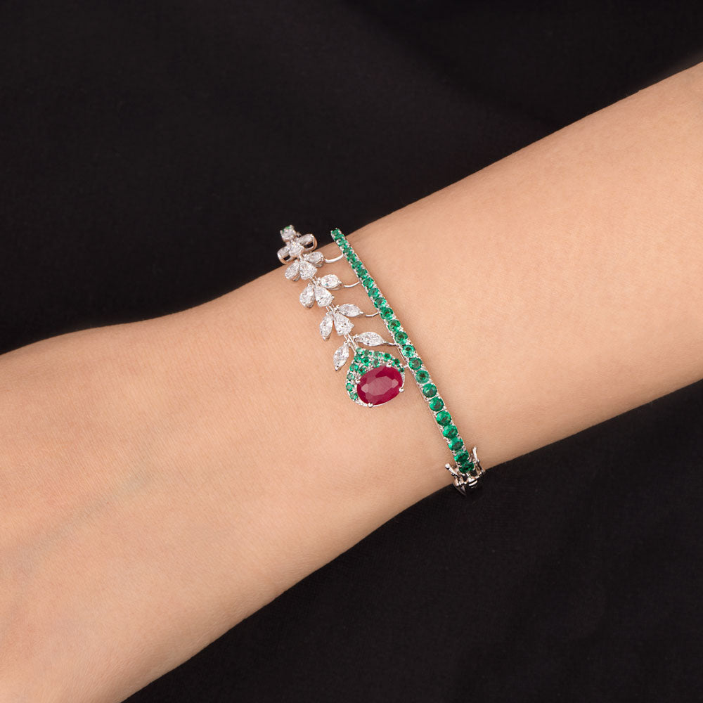 18K White Gold Diamond Kada - 1.42ct VVS-EF with Colour Stones