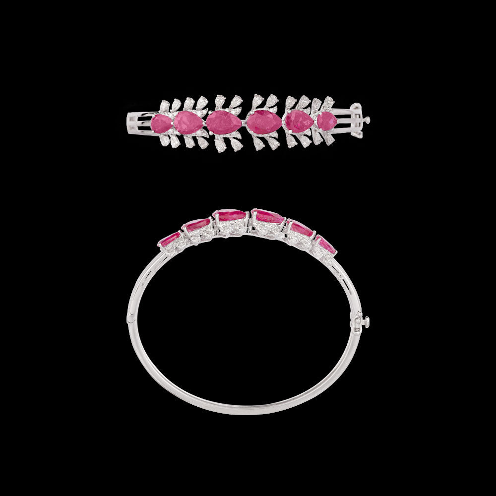 18K White Gold Diamond Kada - 1.78ct VVS-VS-FG with Colour Stones