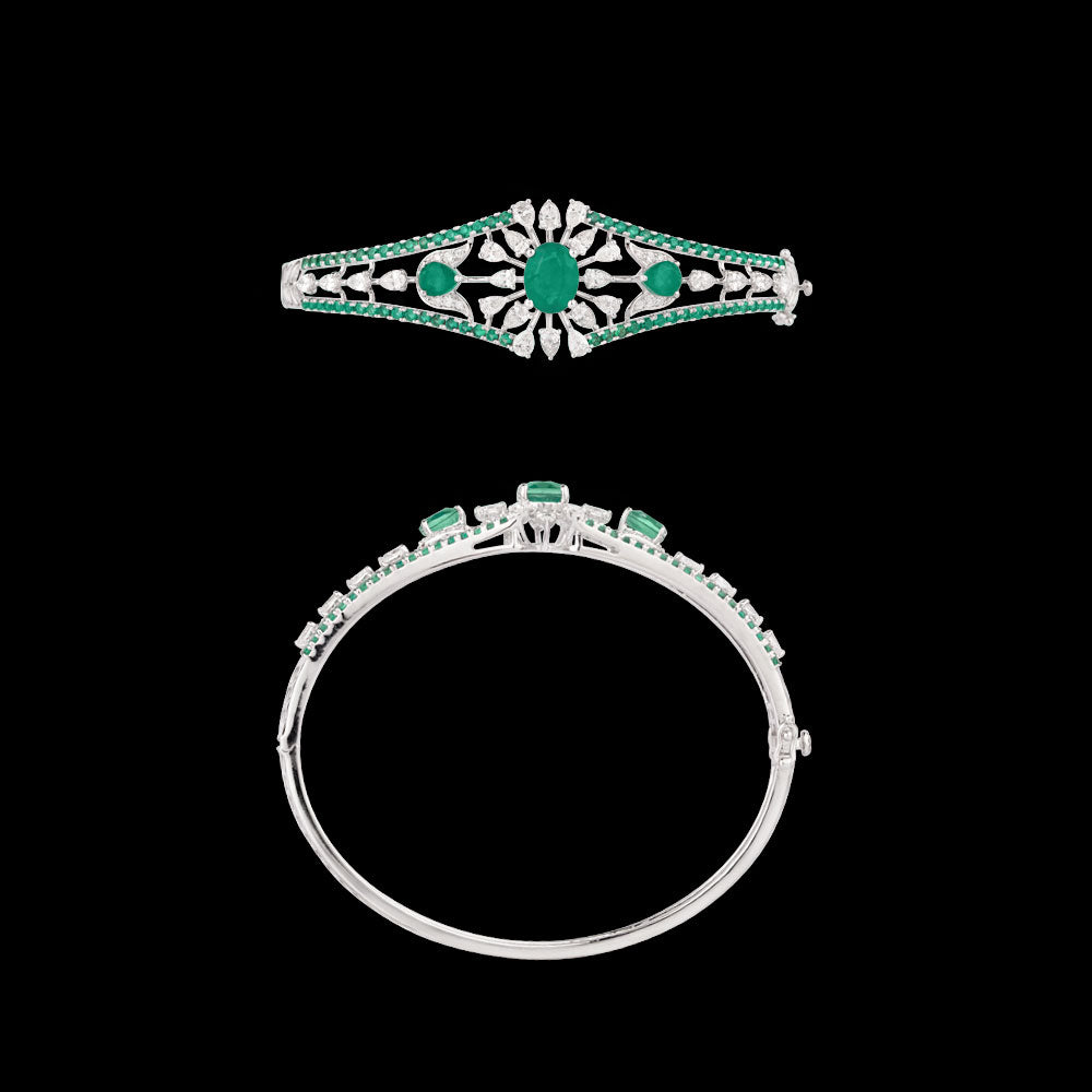 18K White Gold Diamond Kada - 1.62ct VVS-VS-FG with Colour Stones