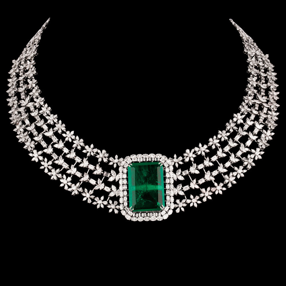 18K White Gold Diamond Necklace - 36.25ct VVS-EF with Colour Stones