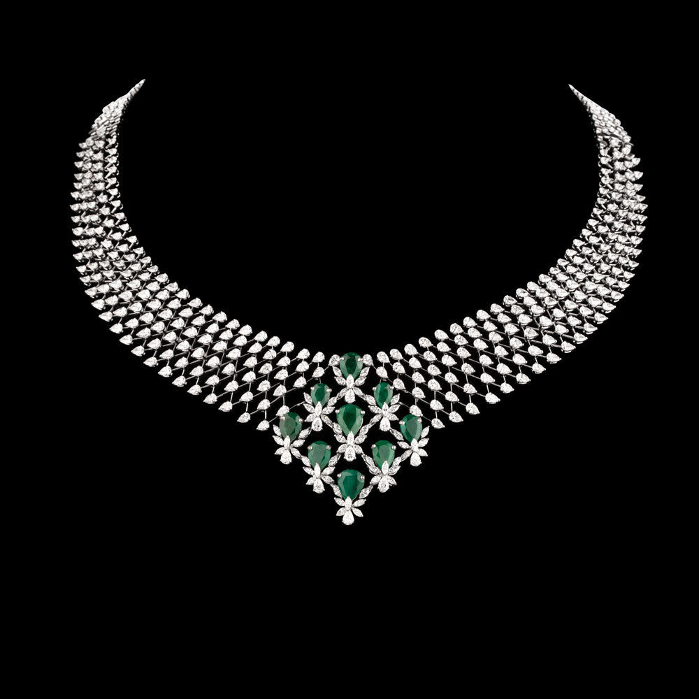 18K White Gold Diamond Necklace - 20.45ct VVS-EF with Colour Stones