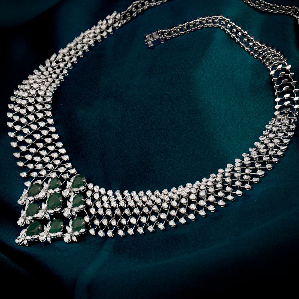 18K White Gold Diamond Necklace - 20.45ct VVS-EF with Colour Stones