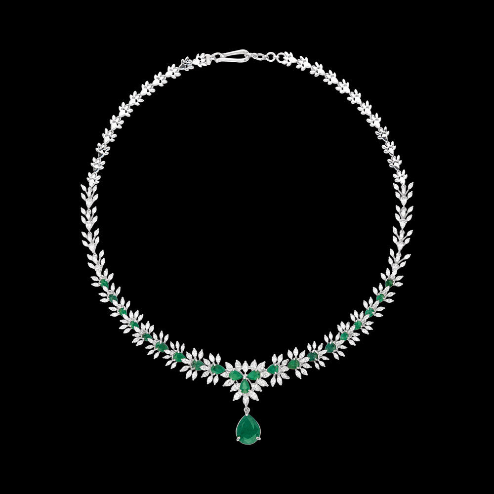 18K White Gold Diamond Necklace - 6.63ct VVS-EF with Colour Stones