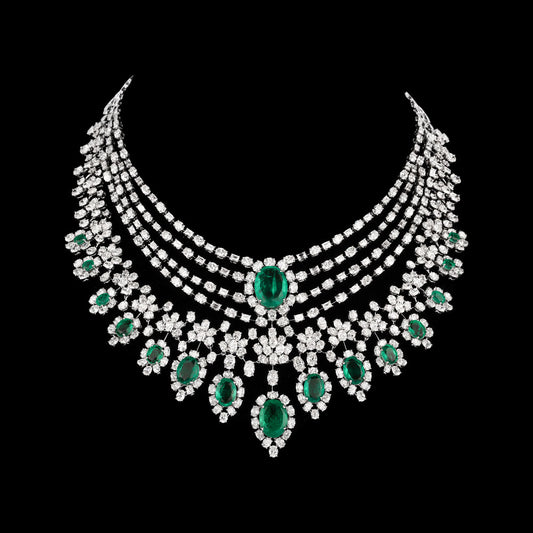 18K White Gold Diamond Necklace - 74.89ct VVS-VS-GH with Colour Stones