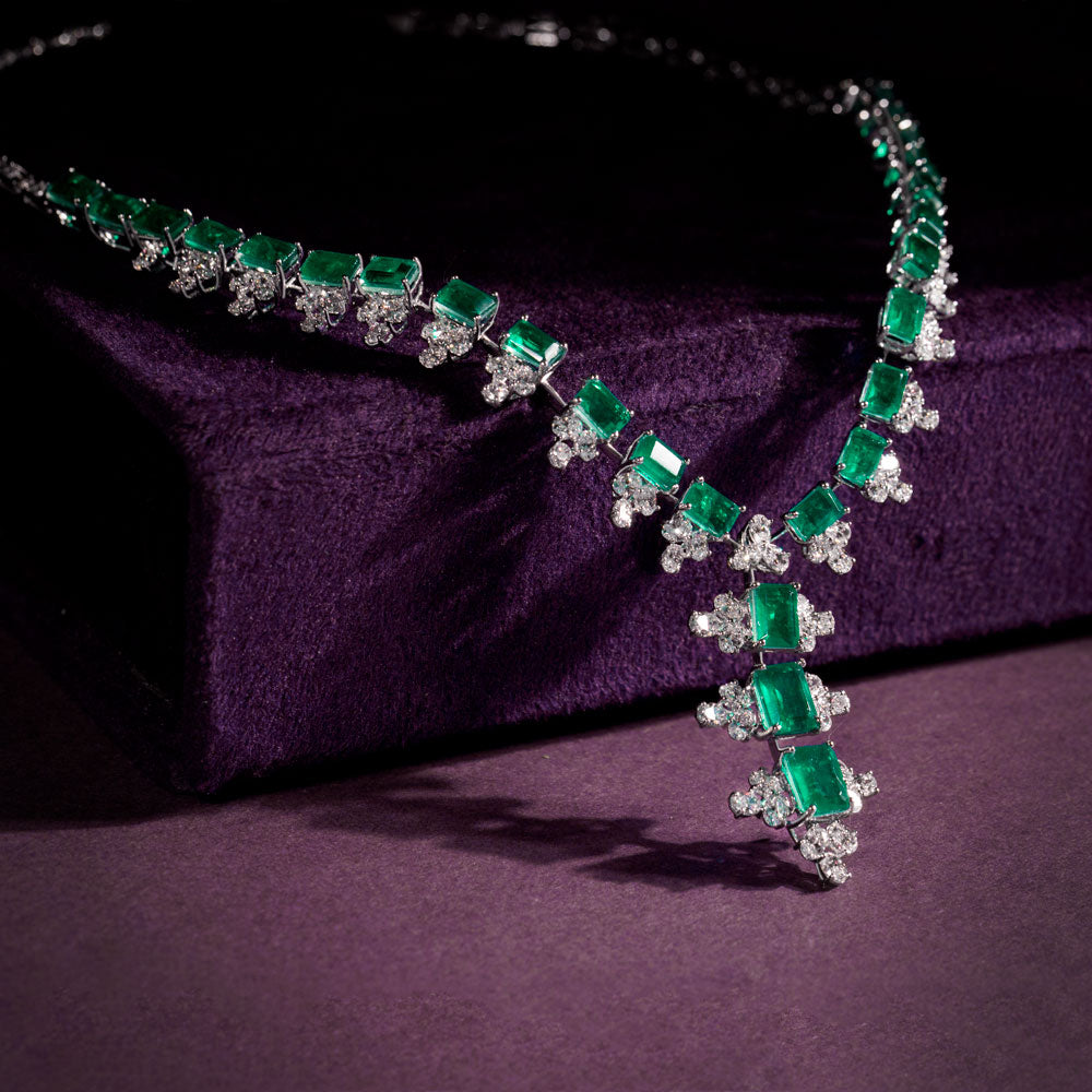 18K White Gold Diamond Necklace - 7.03ct VVS-EF with Colour Stones