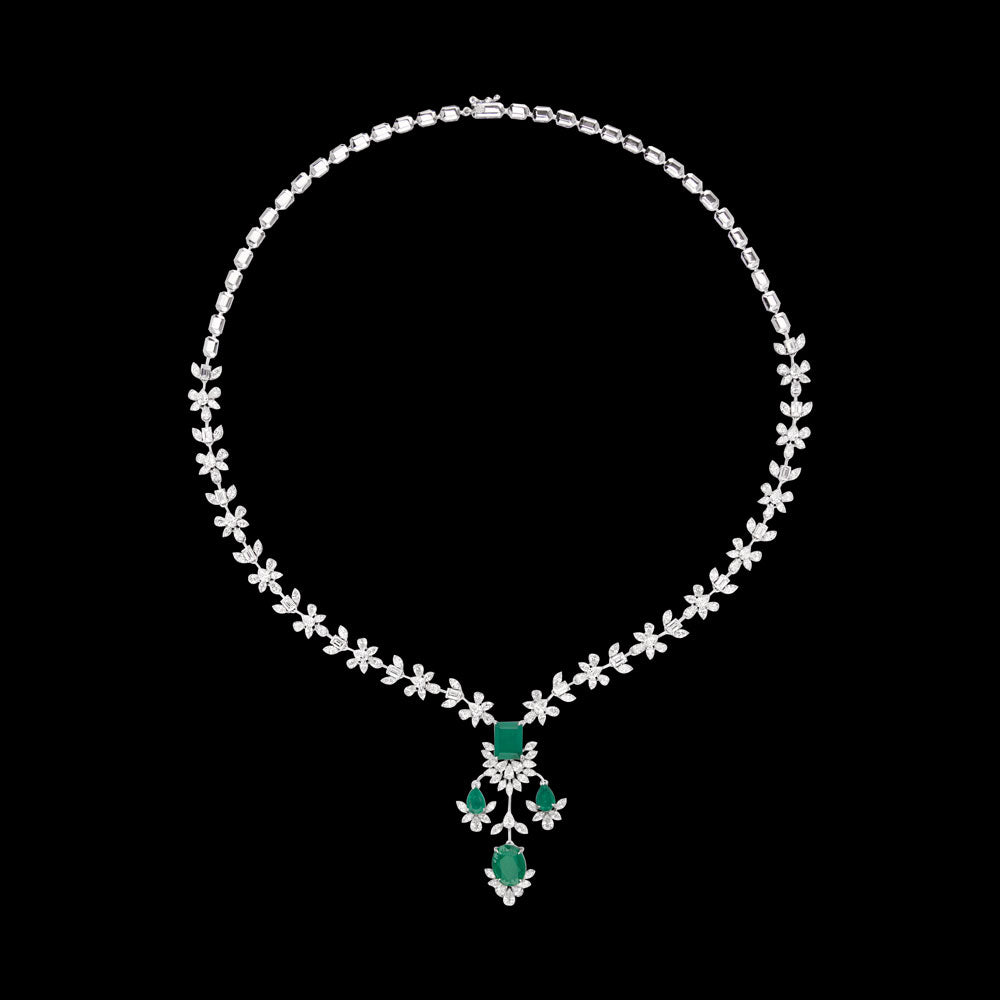 18K White Gold Diamond Necklace - 7.95ct VVS-EF with Colour Stones
