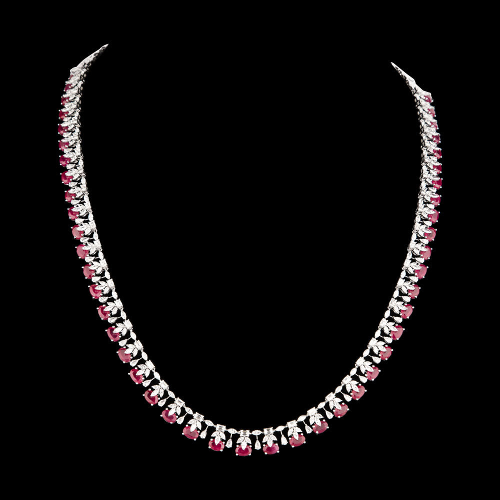 18K White Gold Diamond Necklace - 13.21ct VVS-EF with Colour Stones