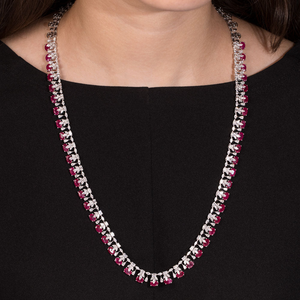 18K White Gold Diamond Necklace - 13.21ct VVS-EF with Colour Stones
