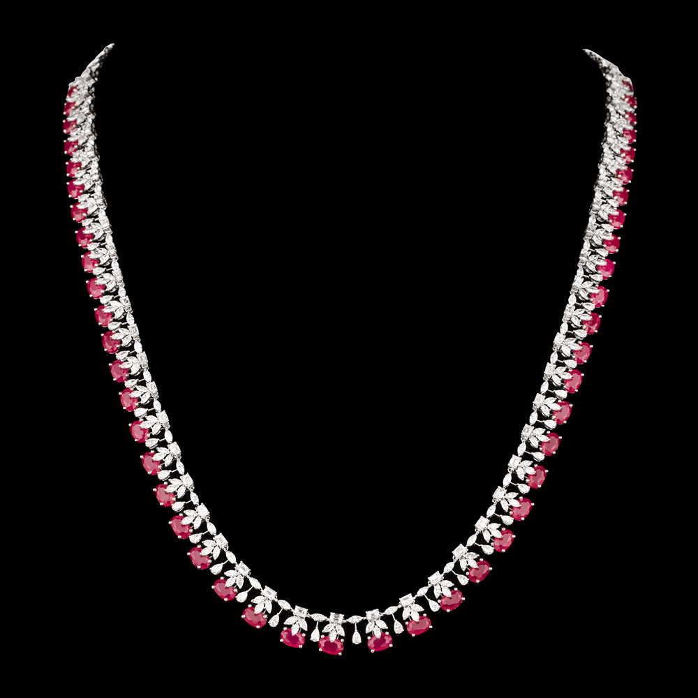 18K White Gold Diamond Necklace - 13.23ct VVS-VS-EF with Colour Stones