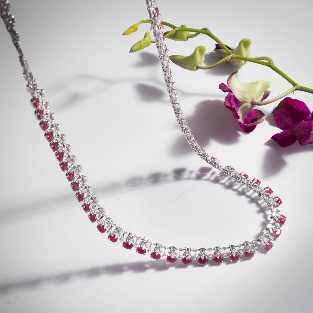 18K White Gold Diamond Necklace - 13.23ct VVS-VS-EF with Colour Stones