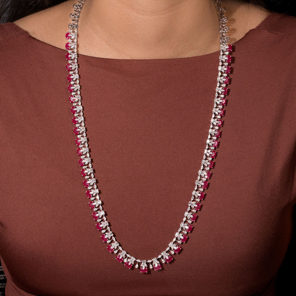 18K White Gold Diamond Necklace - 13.23ct VVS-VS-EF with Colour Stones