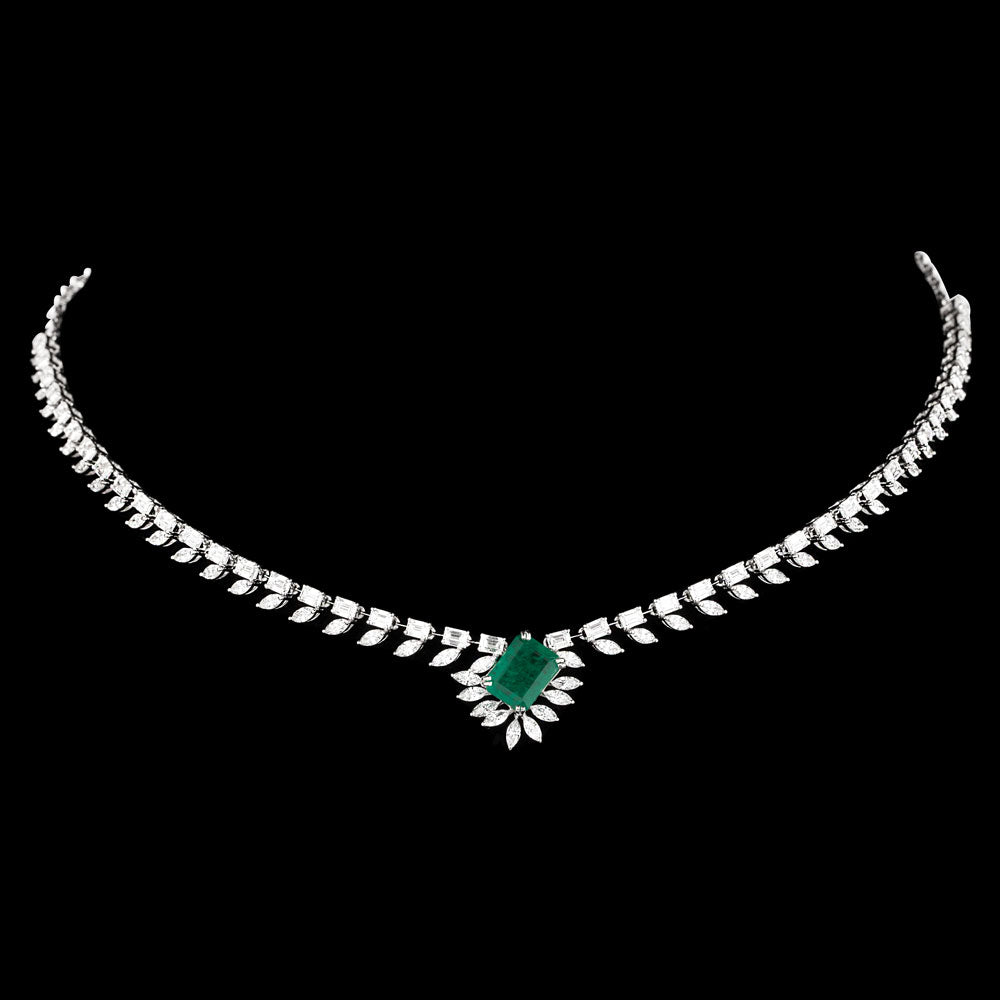 18K White Gold Diamond Necklace - 6.52ct VVS-EF with Colour Stones