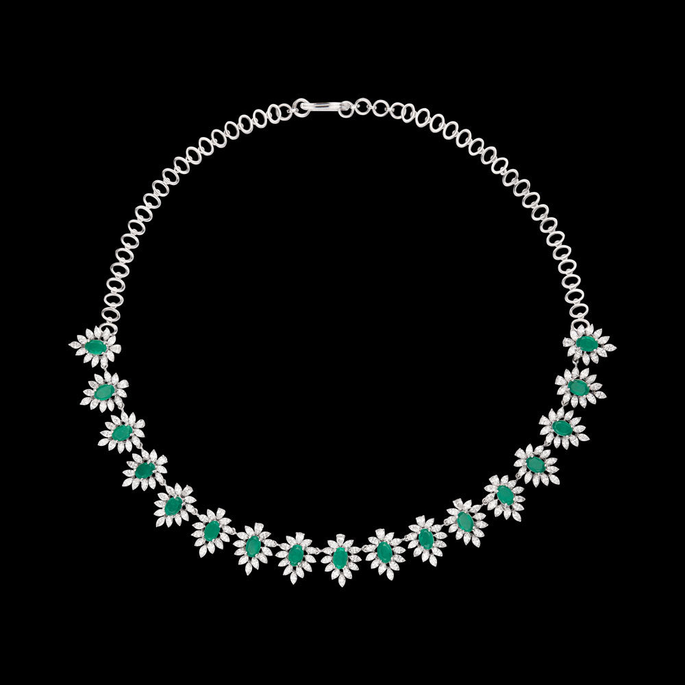 18K White Gold Diamond Necklace - 9.39ct VVS-EF with Colour Stones