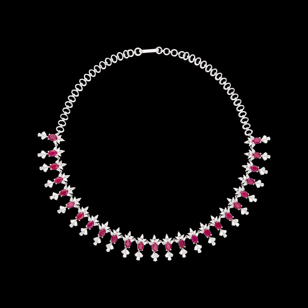18K White Gold Diamond Necklace - 8.35ct VVS-EF with Colour Stones