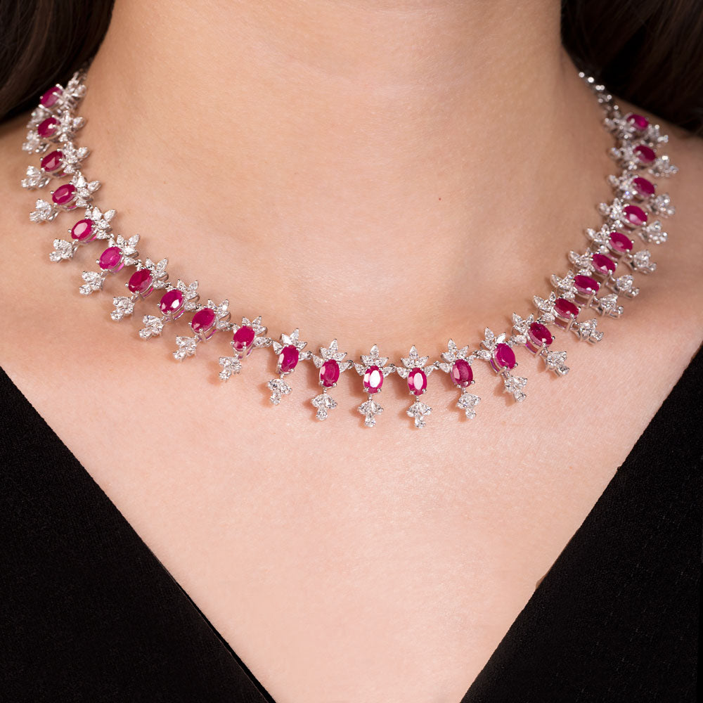 18K White Gold Diamond Necklace - 8.35ct VVS-EF with Colour Stones