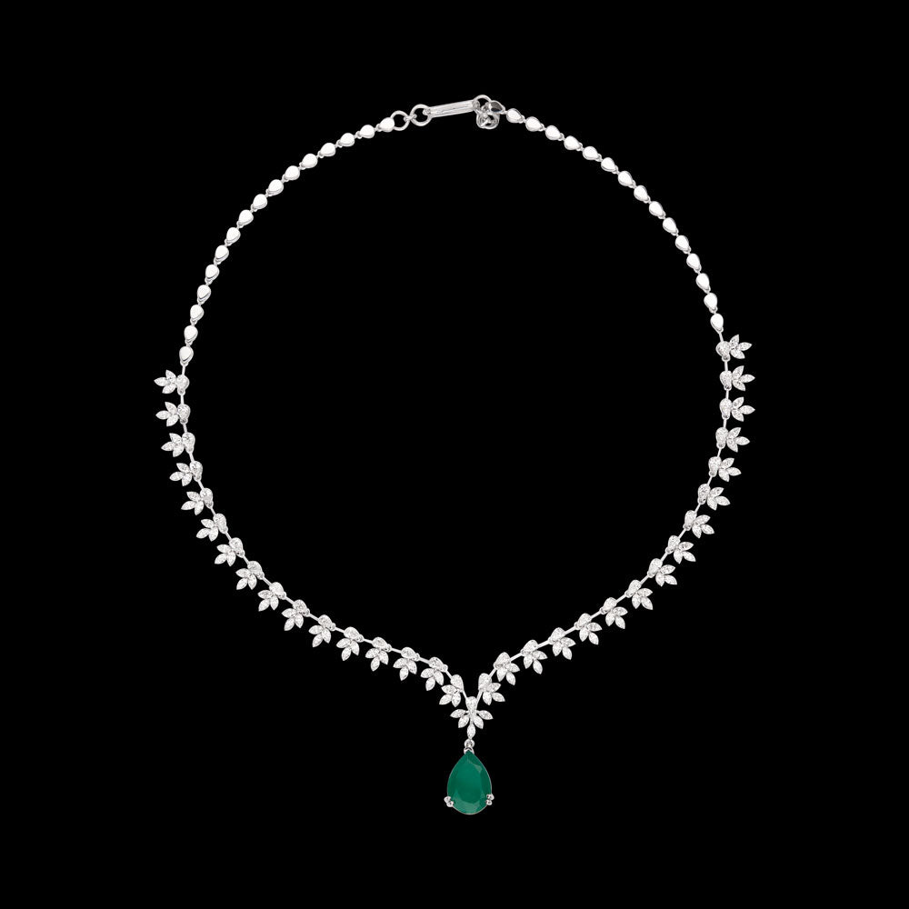 18K White Gold Diamond Necklace - 6.41ct VVS-EF with Colour Stones