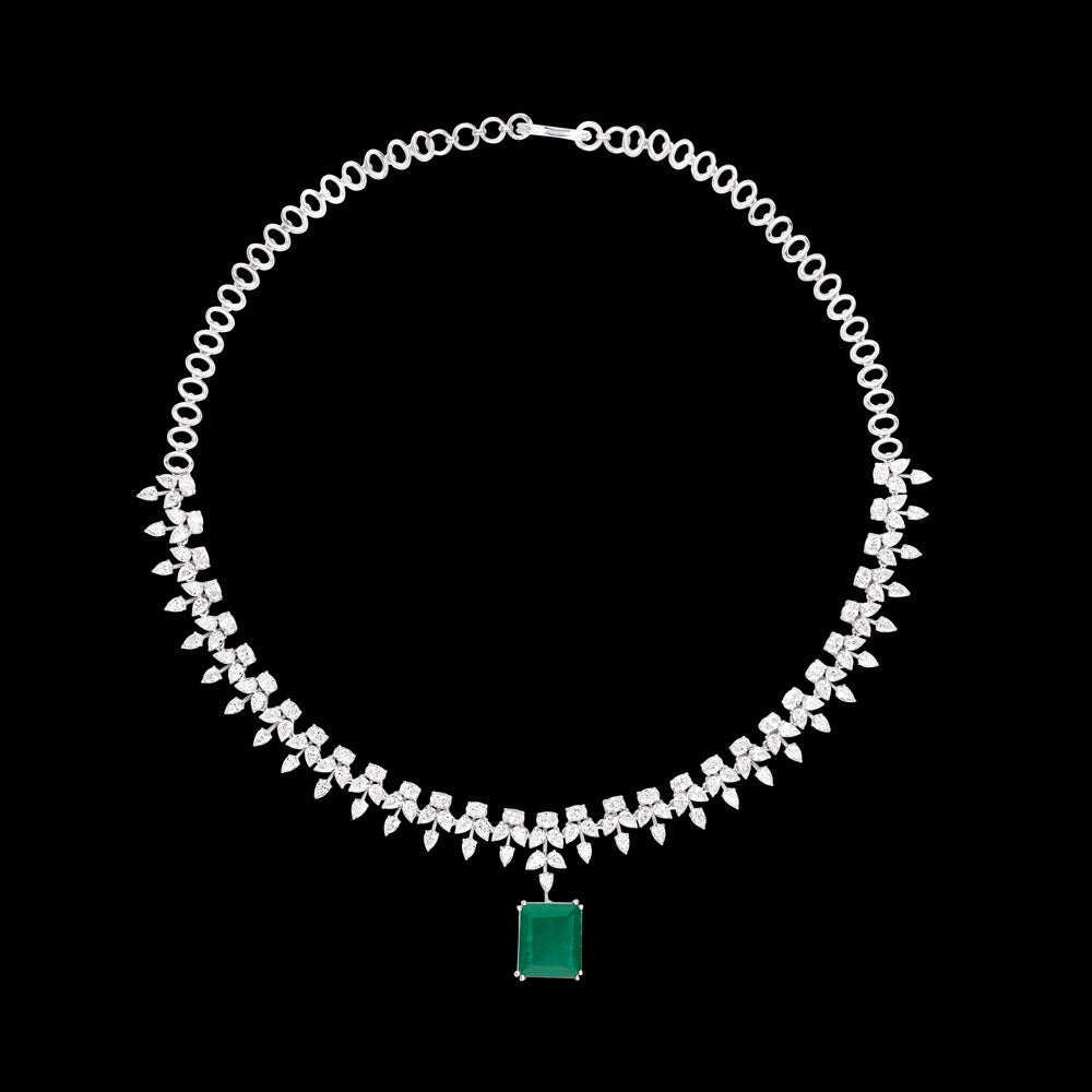 18K White Gold Diamond Necklace - 10.59ct VVS-EF with Colour Stones