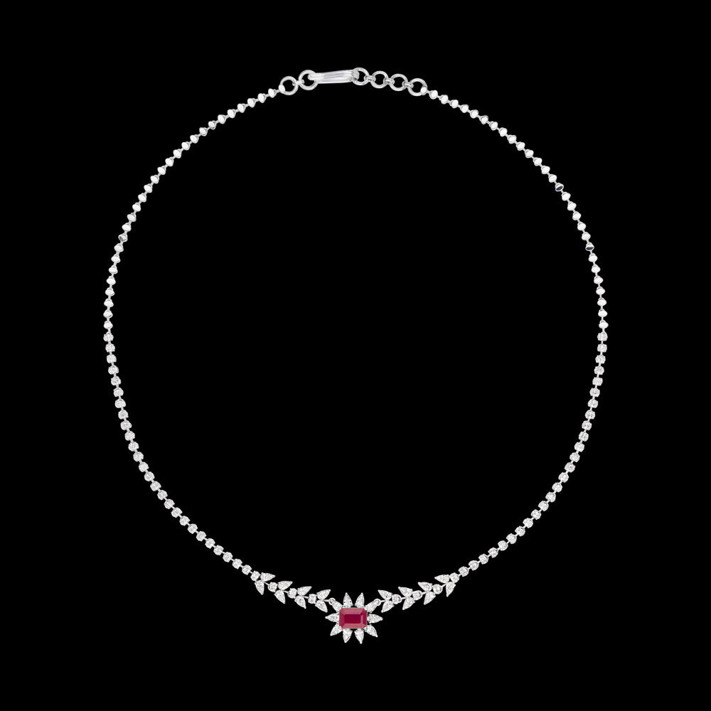 18K White Gold Diamond Necklace - 3.03ct VVS-EF with Colour Stones