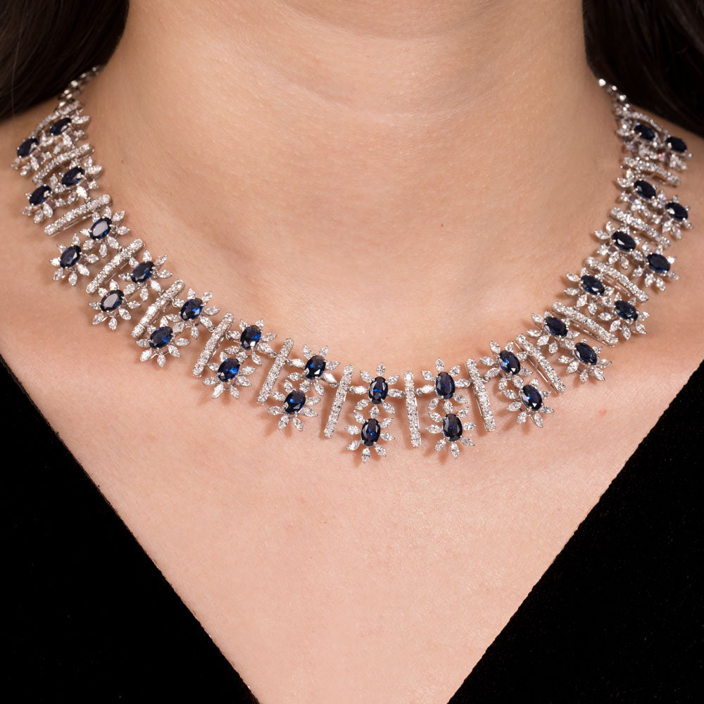 18K White Gold Diamond Necklace - 11.46ct VVS-EF with Colour Stones