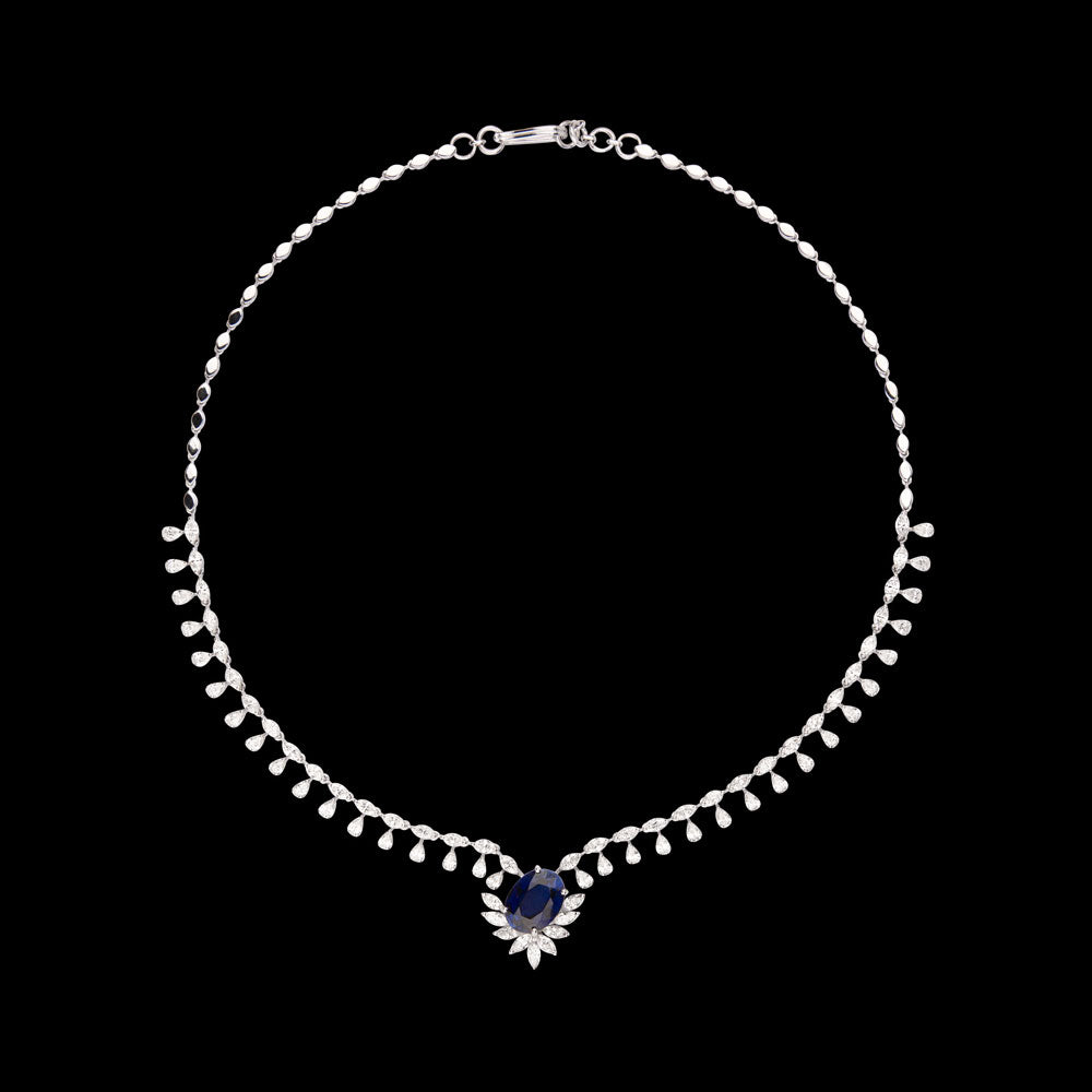 18K White Gold Diamond Necklace - 6.12ct VVS-EF with Colour Stones