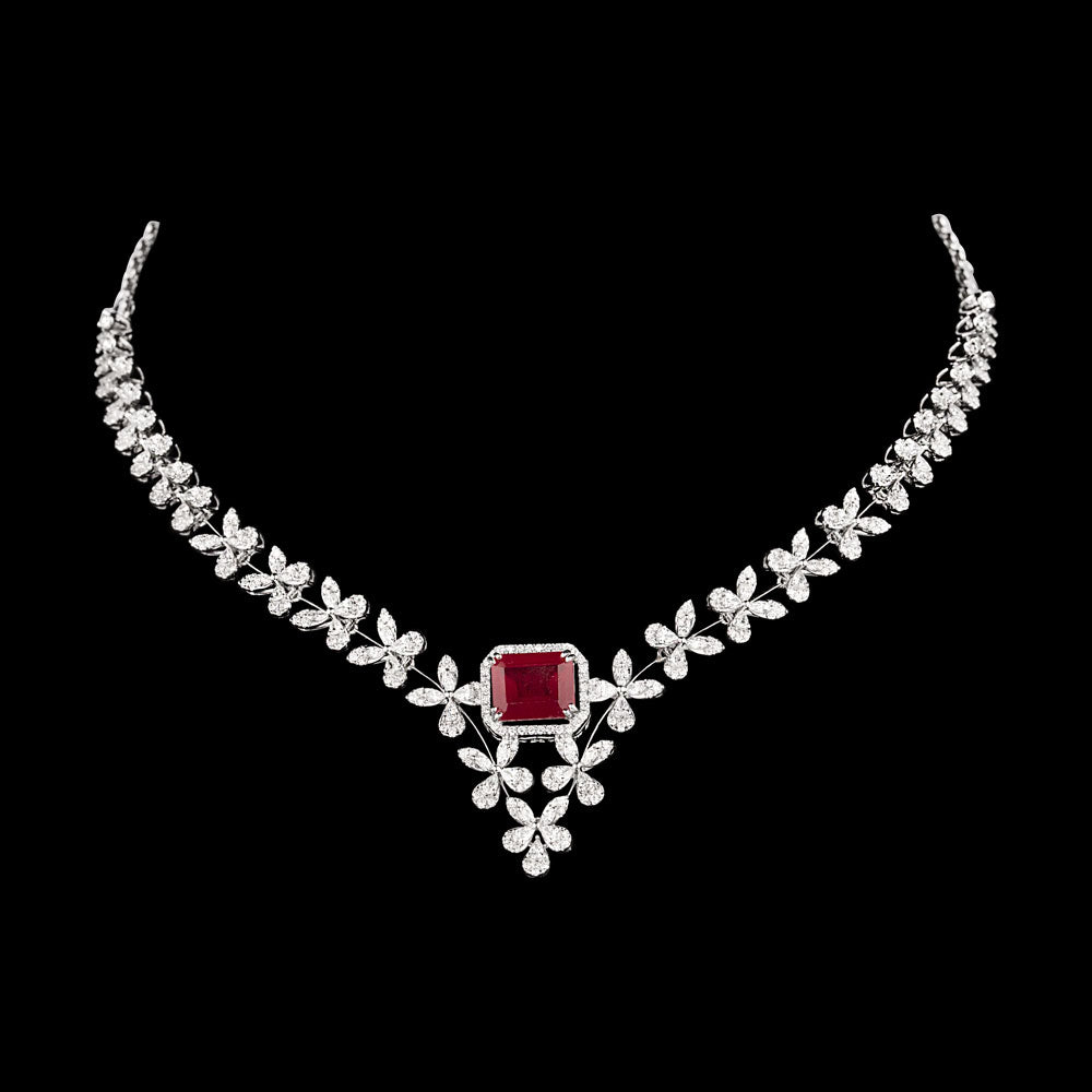 18K Rose Gold Diamond Necklace - 5.28ct VVS-EF with Colour Stones