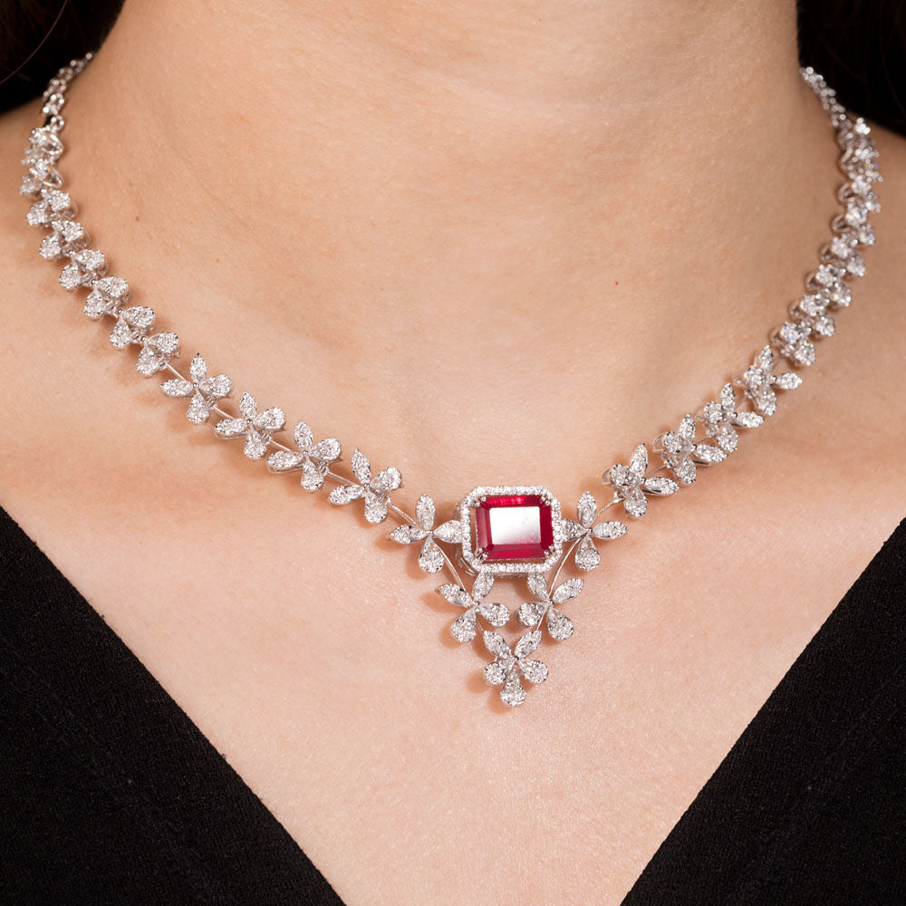18K Rose Gold Diamond Necklace - 5.28ct VVS-EF with Colour Stones