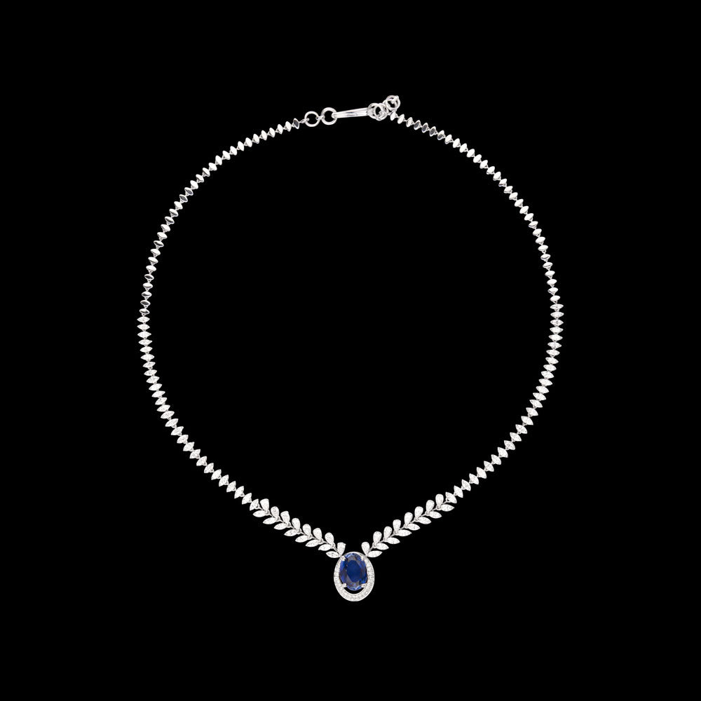 18K White Gold Diamond Necklace - 4.47ct VVS-EF with Colour Stones