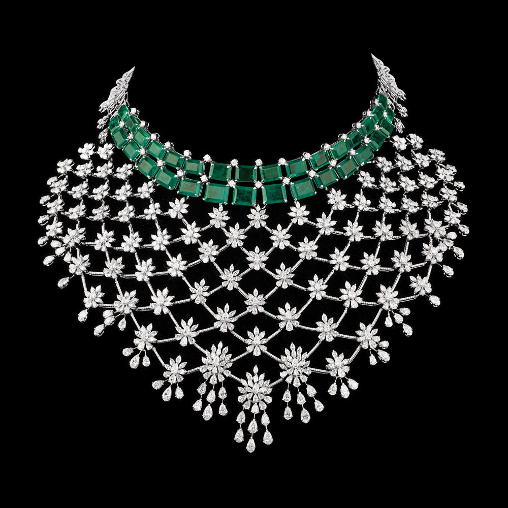 18K White Gold Diamond Necklace - 60.11ct VVS-VS-IJ with Colour Stones