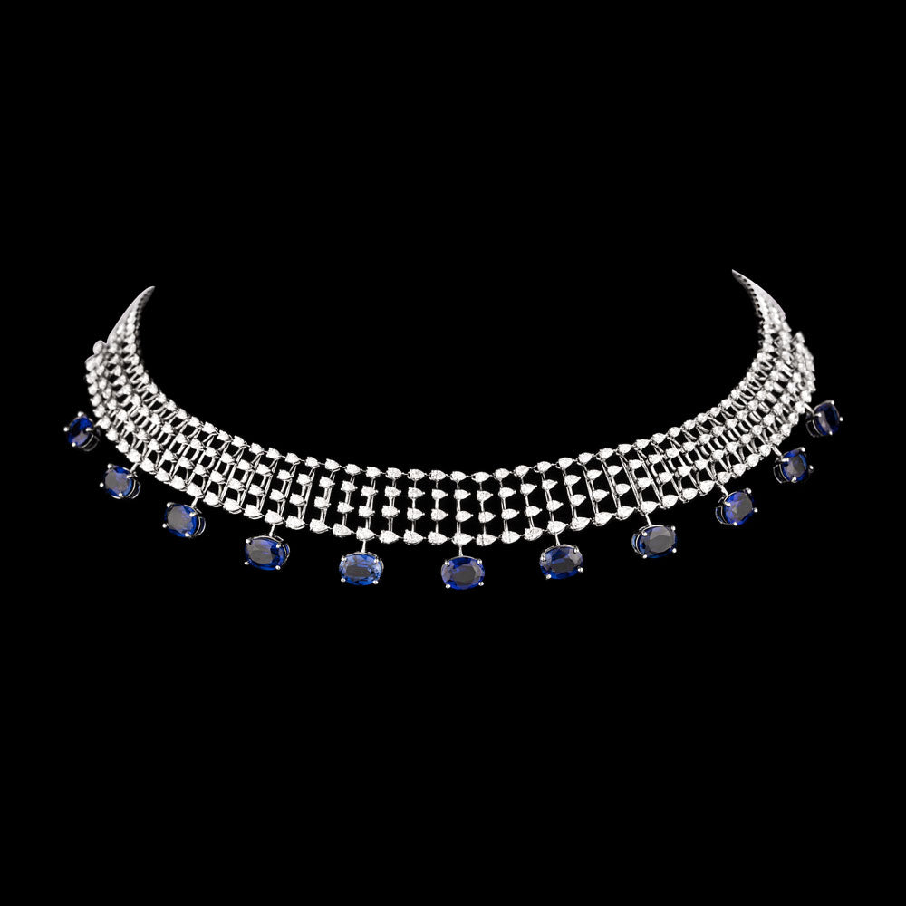 18K White Gold Diamond Necklace - 7.57ct VVS-EF with Colour Stones