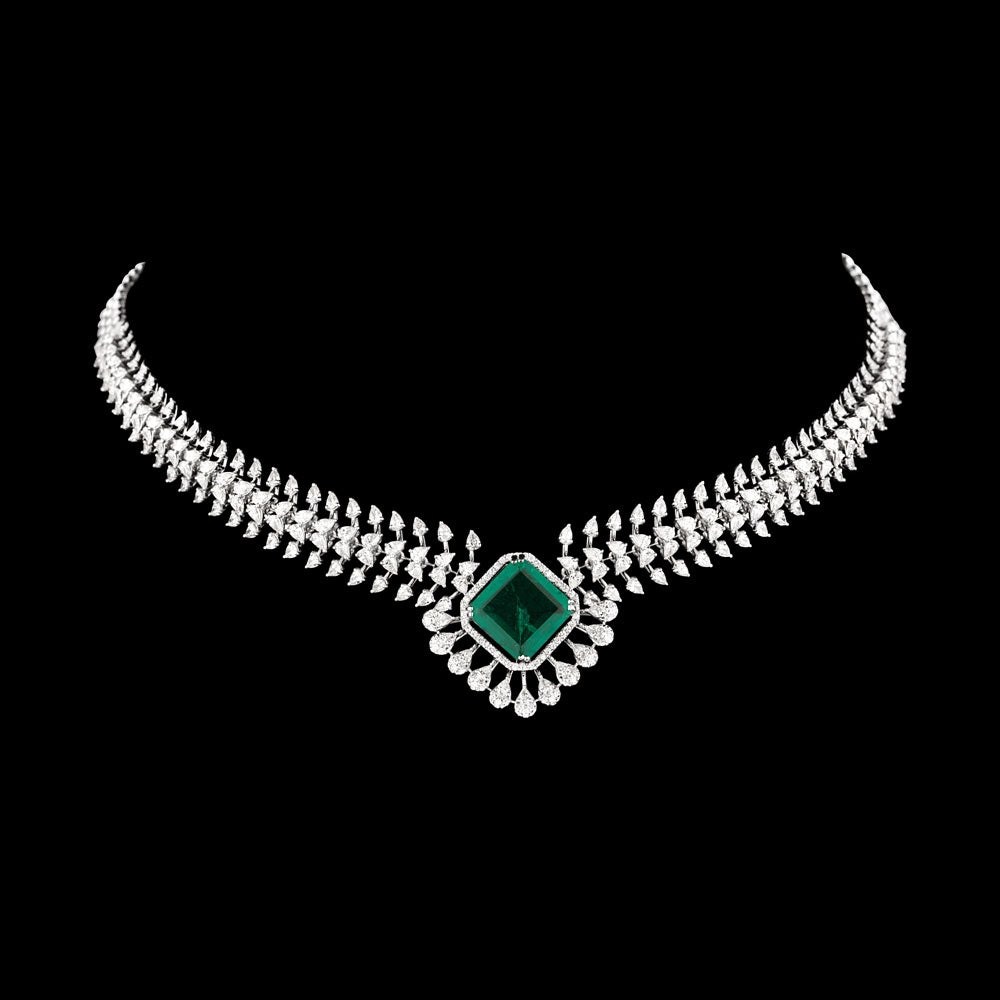 18K White Gold Diamond Necklace - 8.23ct VVS-EF with Colour Stones